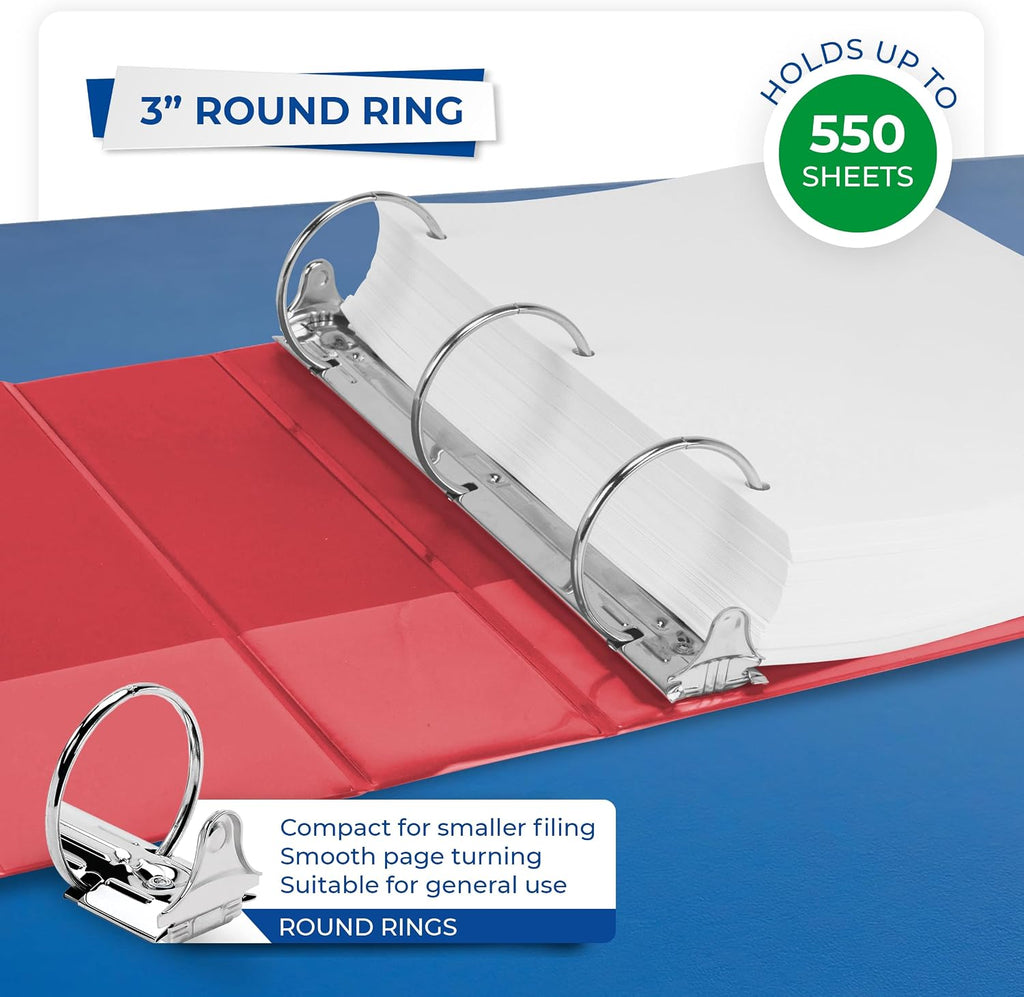 Samsill 3 Inch 3 Ring Binder, Economy Round Ring, Clear View Cover