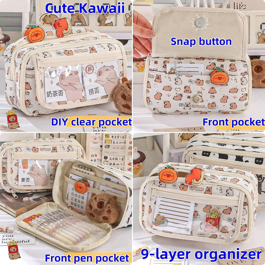 Cute Kawaii Pencil Case Pouch Cartoon Pen Box Holder Organizer for Office Workspace