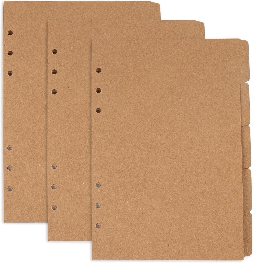 AUEAR, 3 Sets A5 Kraft Paper Divider 6 Holes Ring Index Page Tab Cards for Travel Diary