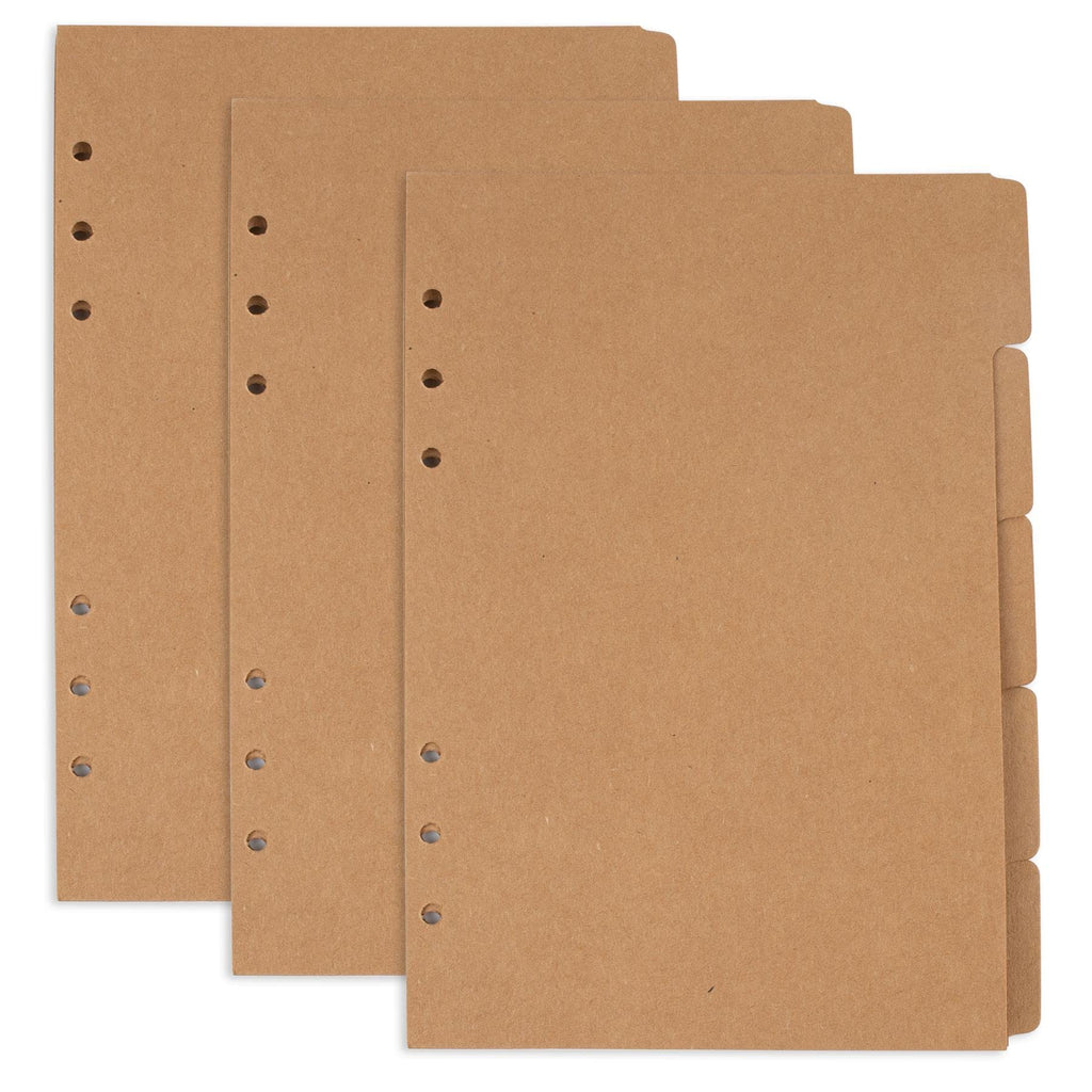 AUEAR, 3 Sets A5 Kraft Paper Divider 6 Holes Ring Index Page Tab Cards for Travel Diary