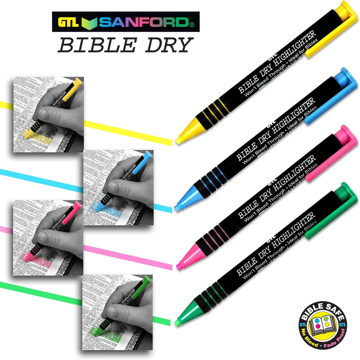 G.T. Luscombe Bible Dry Refill, Colorful Highlighter, No Bleed Through, Study, Journaling