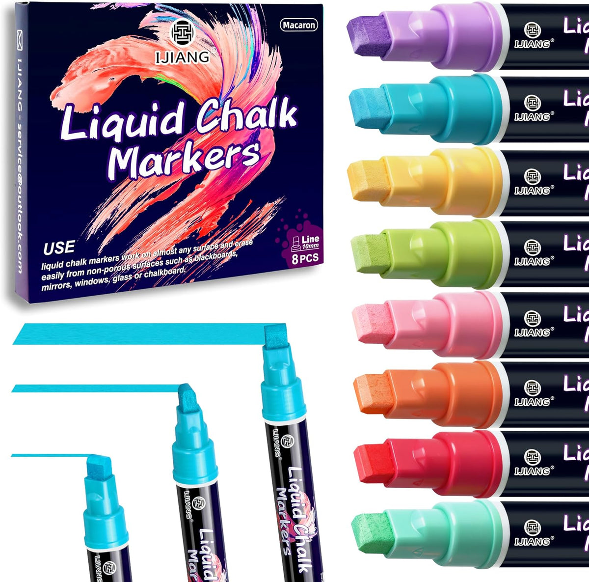 IJIANG Liquid Chalk Markers 8 Pastel Colors Set for Window & Car Surfaces