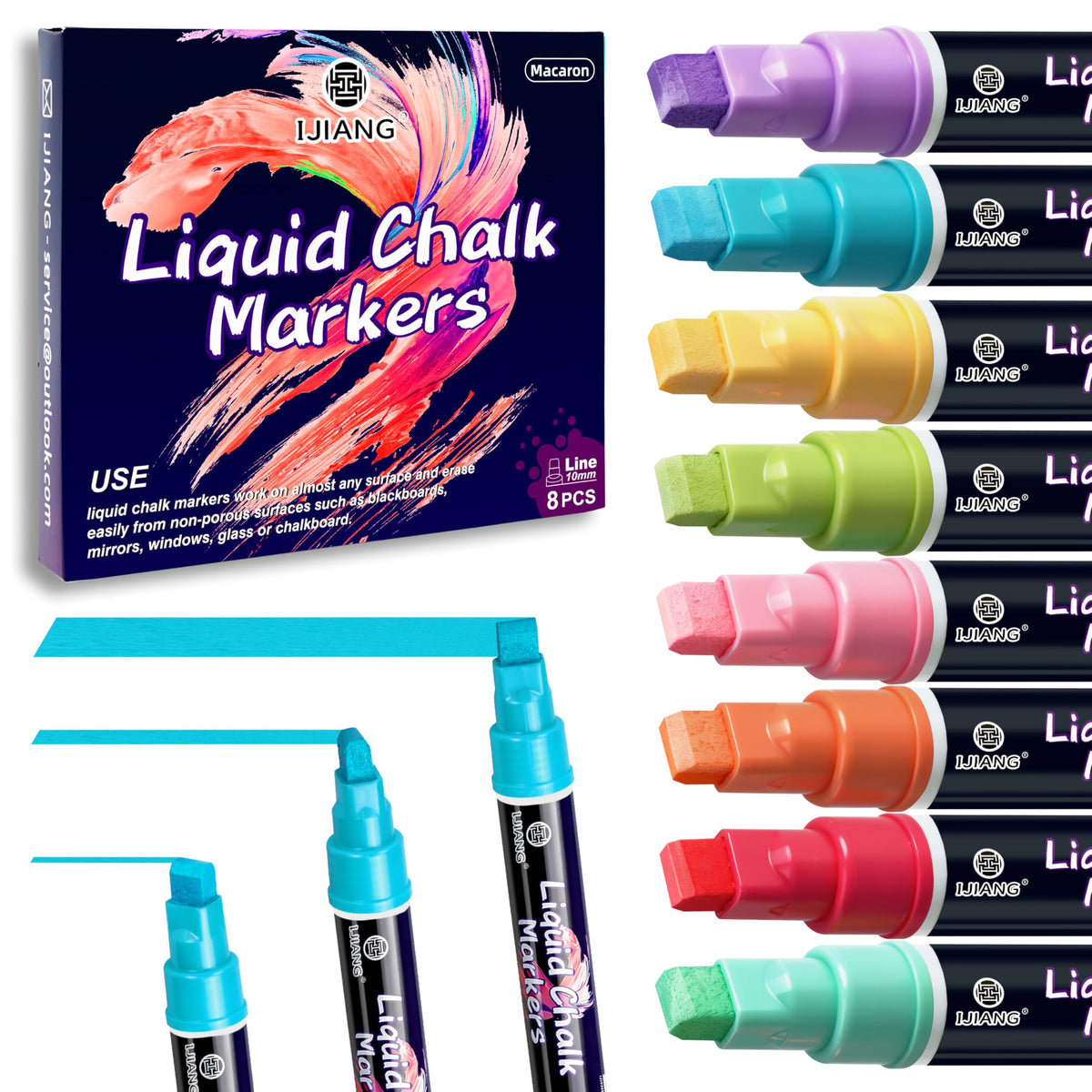 IJIANG Liquid Chalk Markers 8 Pastel Colors Set for Window & Car Surfaces