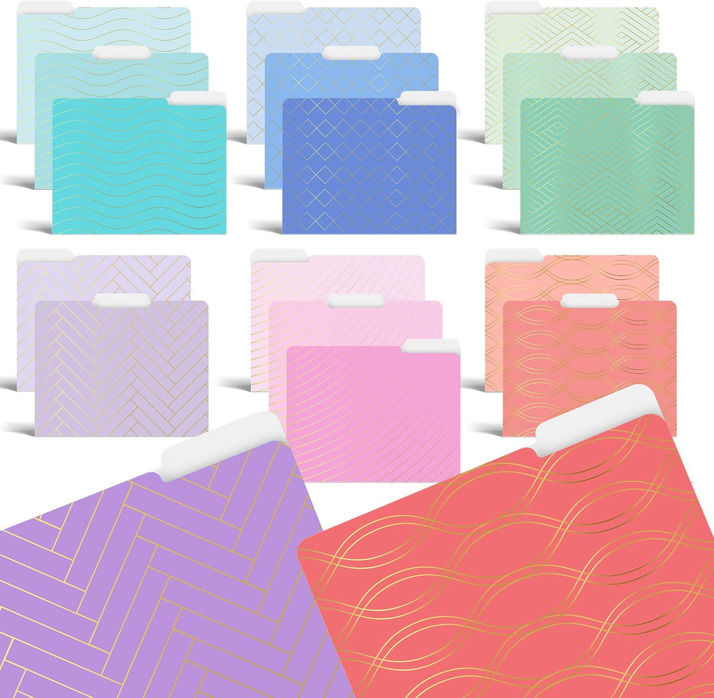 Better Office Products Decorative File Folders with Gold Foil, 18 Pack
