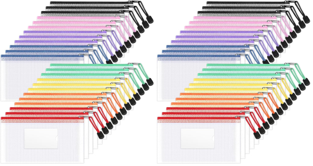 Sooez 24 Pack Mesh Zipper Pouch Bags with Label Pocket, A6 (9.1×4.7 in)