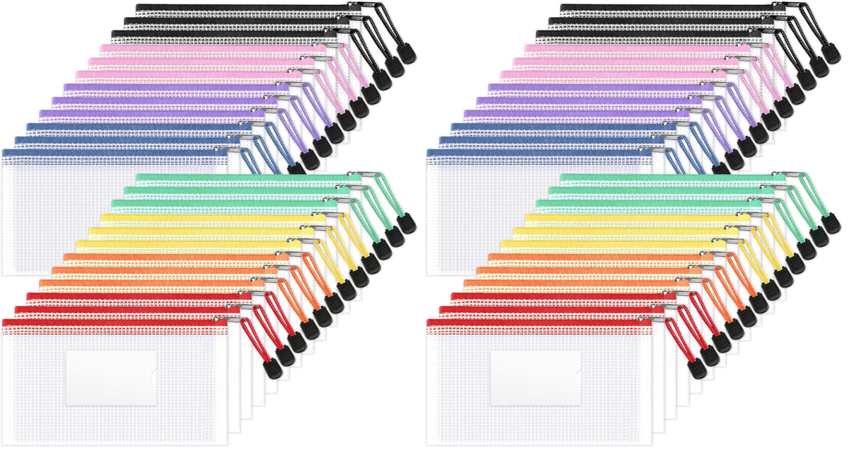 Sooez 24 Pack Mesh Zipper Pouch Bags with Label Pocket, A6 (9.1×4.7 in)