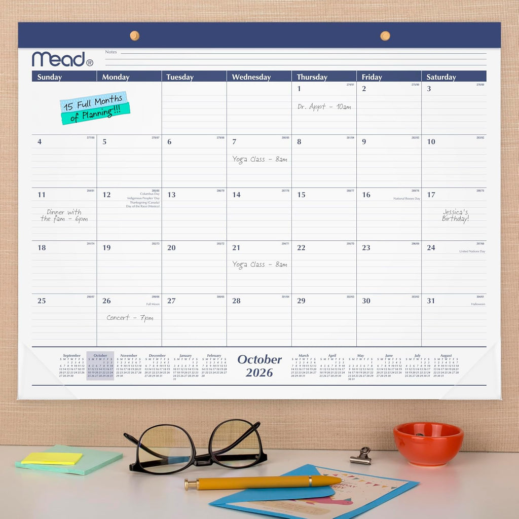 Mead 2027 Desk Pad Calendar, Monthly Desk Wall Planner, 15-Month Oct-Dec