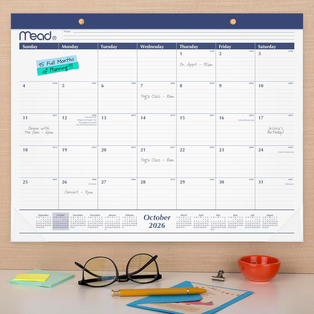 Mead 2027 Desk Pad Calendar, Monthly Desk Wall Planner, 15-Month Oct-Dec