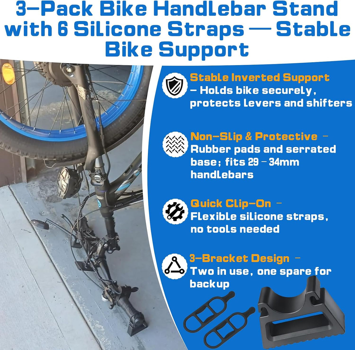 (3-Pack) Bike Handlebar Stand with 6 Silicone Straps