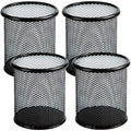 Ameceres 4 Packs Metal Pencil Cup Wire Mesh Pen Holder for Desk (Black)