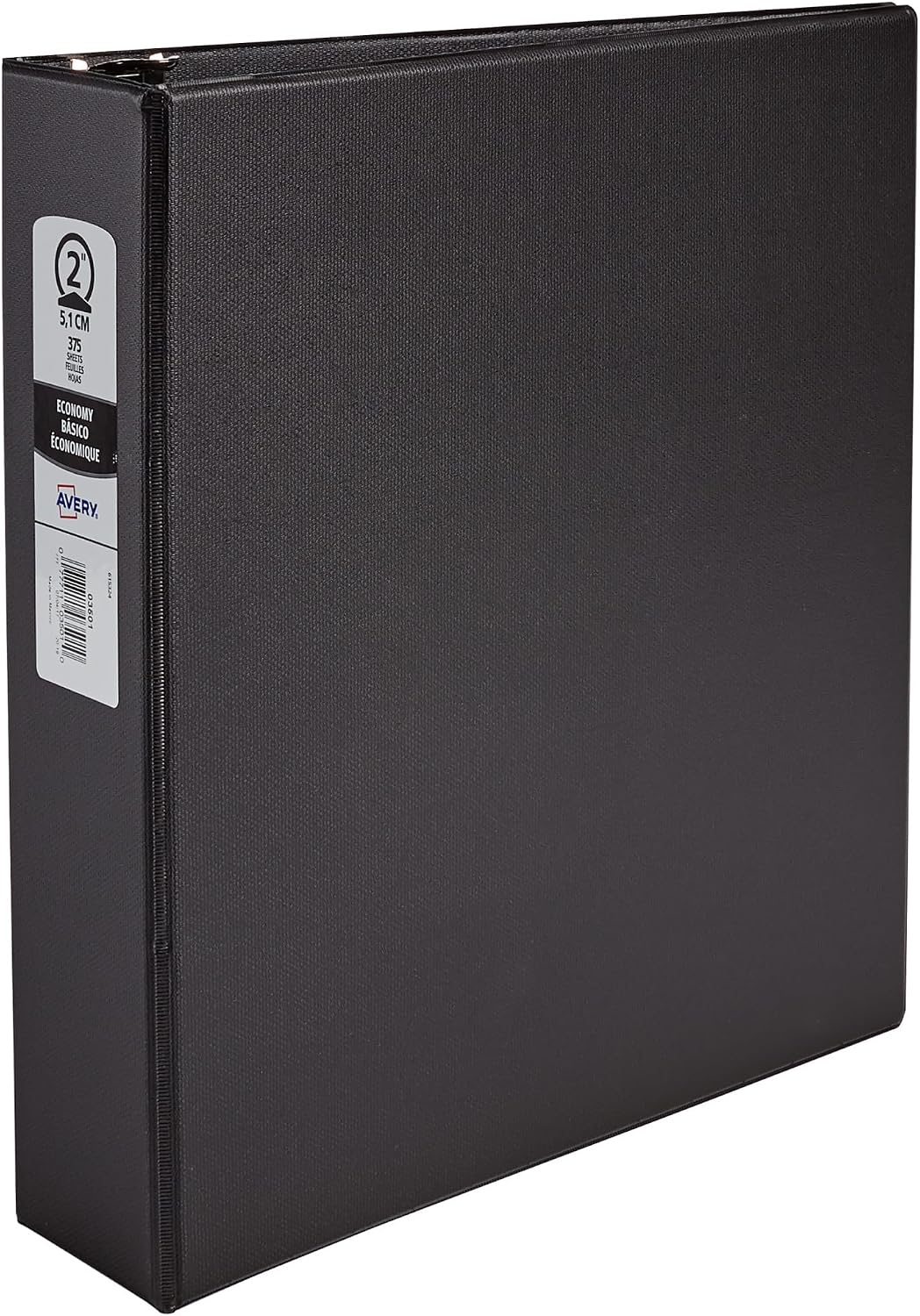 Avery Standard 3 Ring Binder, 2" Round Rings, 375-Sheet Capacity, 2.8 Inch Wide Spine