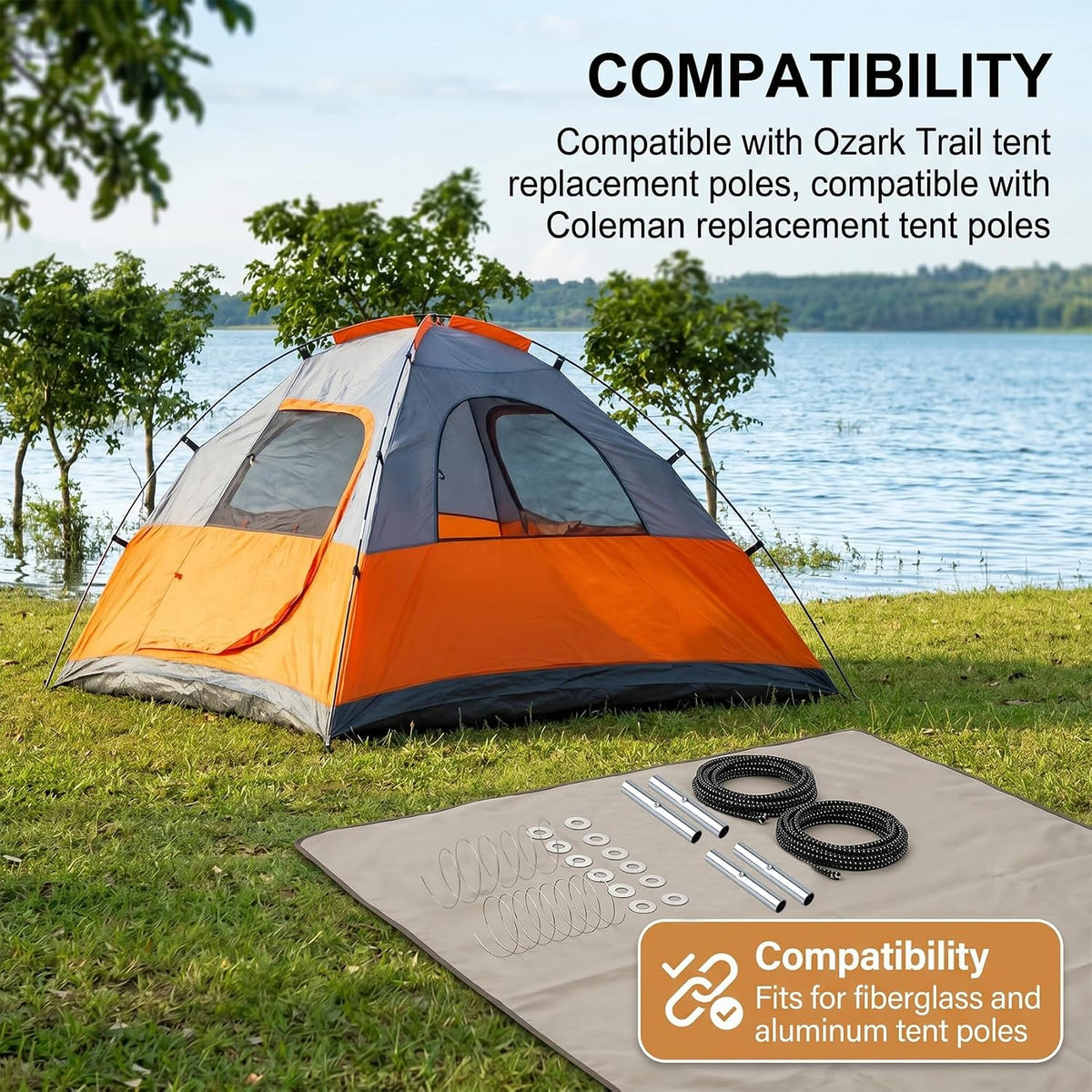 2 Set Tent Pole Repair Kit, Universal Nylon Tent Poles Replacement Kit
