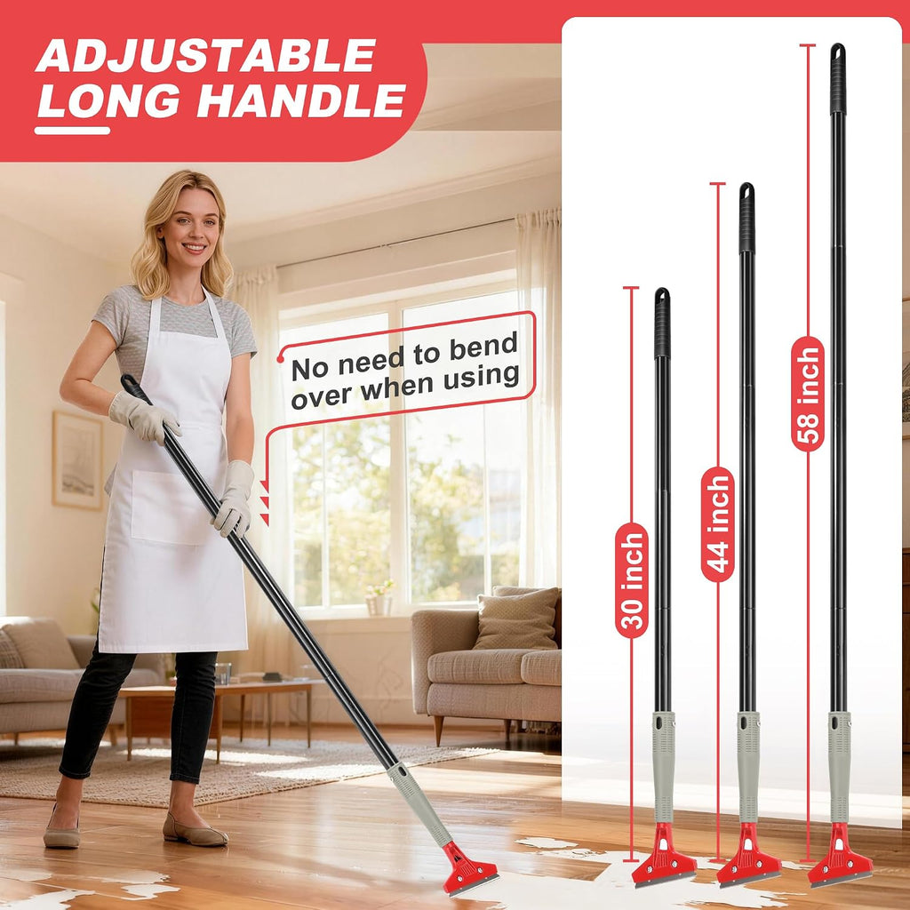 Floor Scraper Long Handle Heavy Duty, 30"-58" Long, 4" Wide Blade