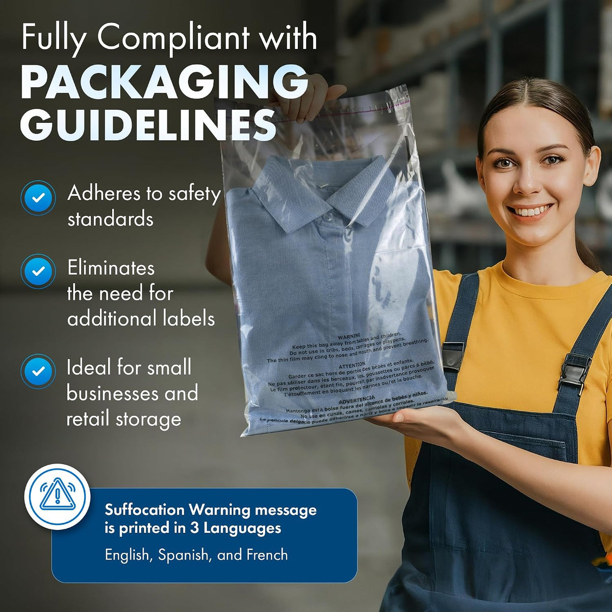 100 Count 10x13 Clear Poly Bags with Suffocation Warning, 1.5 Mil