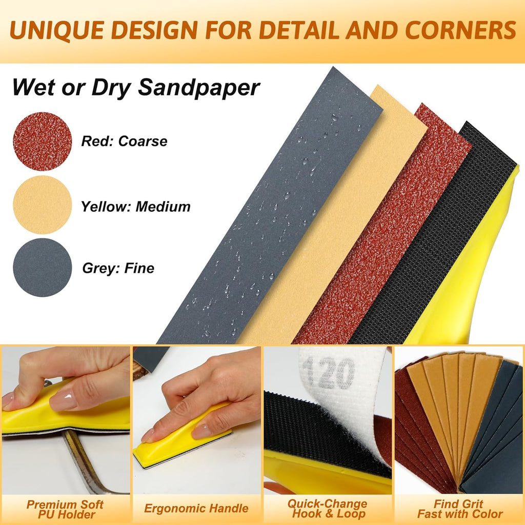 180 PCS Mini Detail Sanding Kit, 80-1000 Grit Sandpaper with Finger Sanding Blocks for