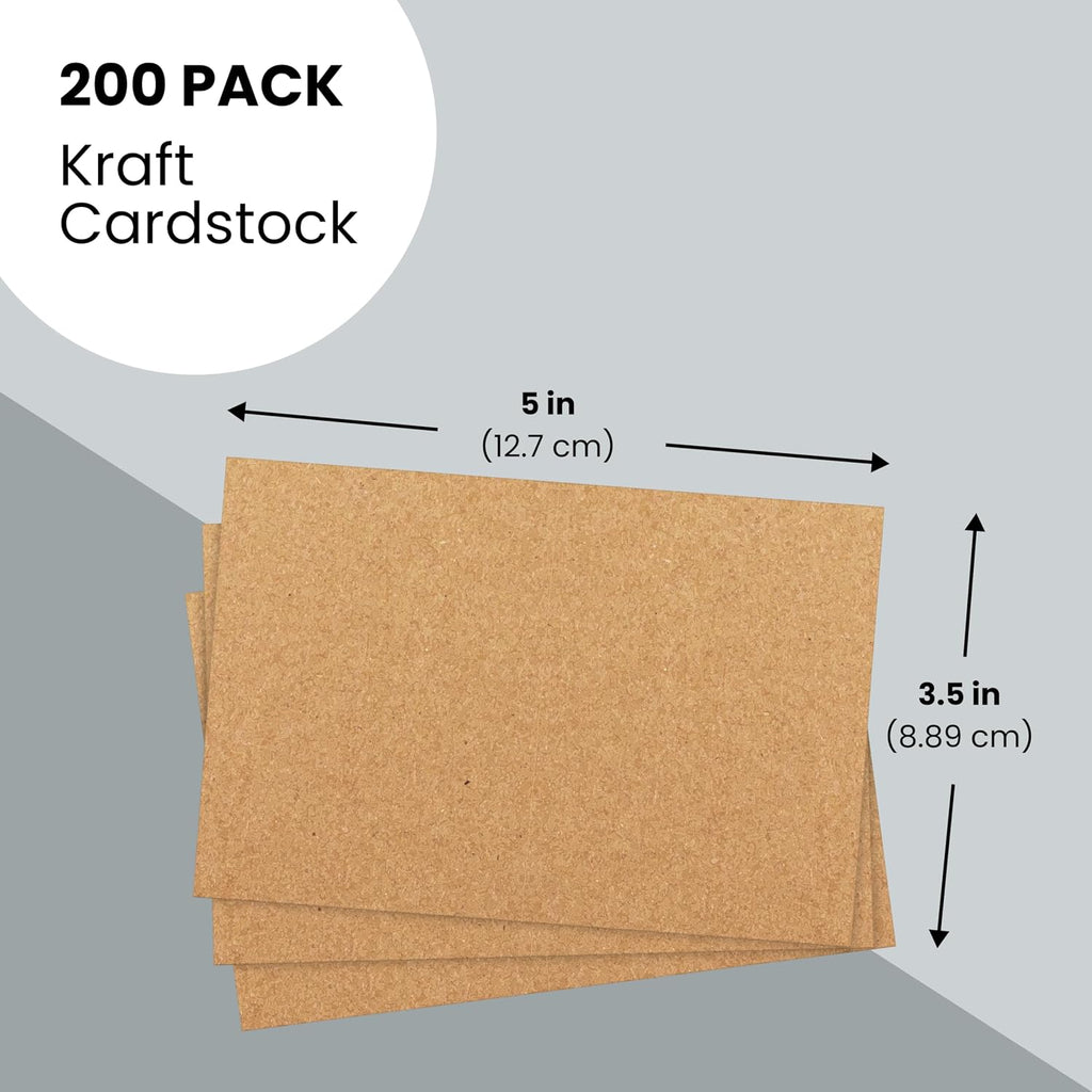 Paper Junkie 200 Pack Kraft Card Stock - 3.5 x 5 Inch Blank Cards - 300gsm Thick