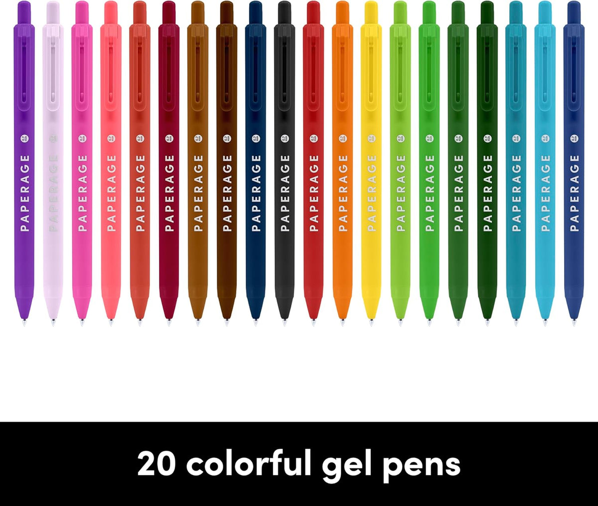 PAPERAGE Gel Pens With Retractable Medium Point (0.7mm), 20 Pack Colored Gel Pens