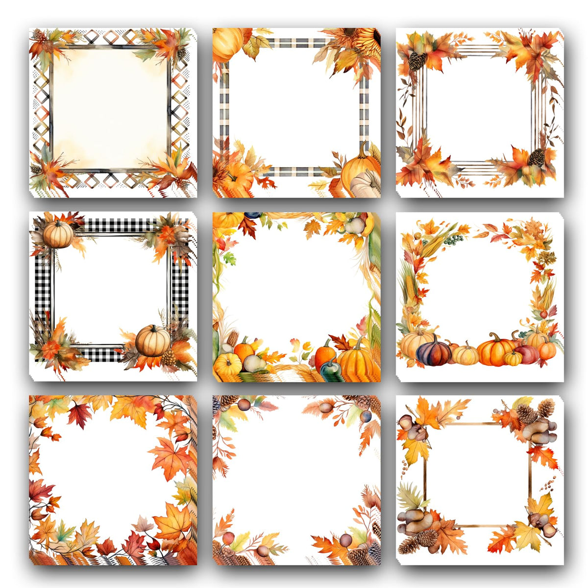 9 Pieces Fall Sticky Notes 3x3 Inch Cute Fall Pumpkin Maple Leaf Note Pads Adesive Memo