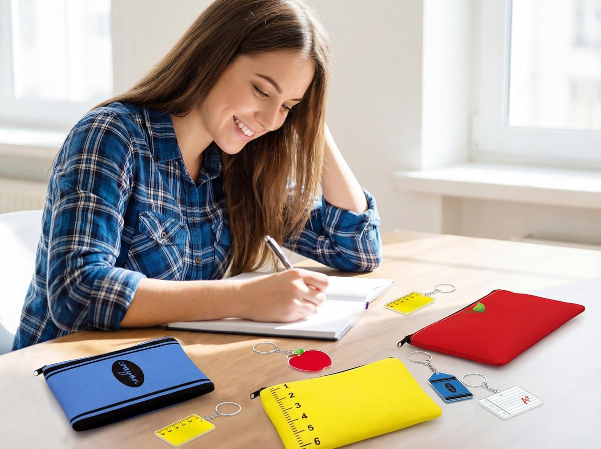 20 Pcs Teacher Appreciation Gifts Bulk - Pencil Pouch Case Makeup Zipper Pen Bag Keychain