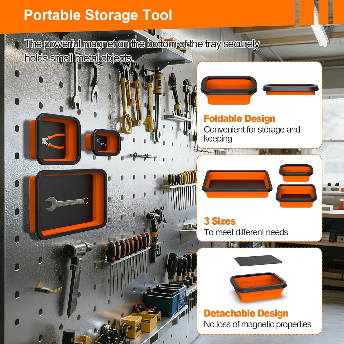 3-Piece Foldable Magnetic Parts Tray Set