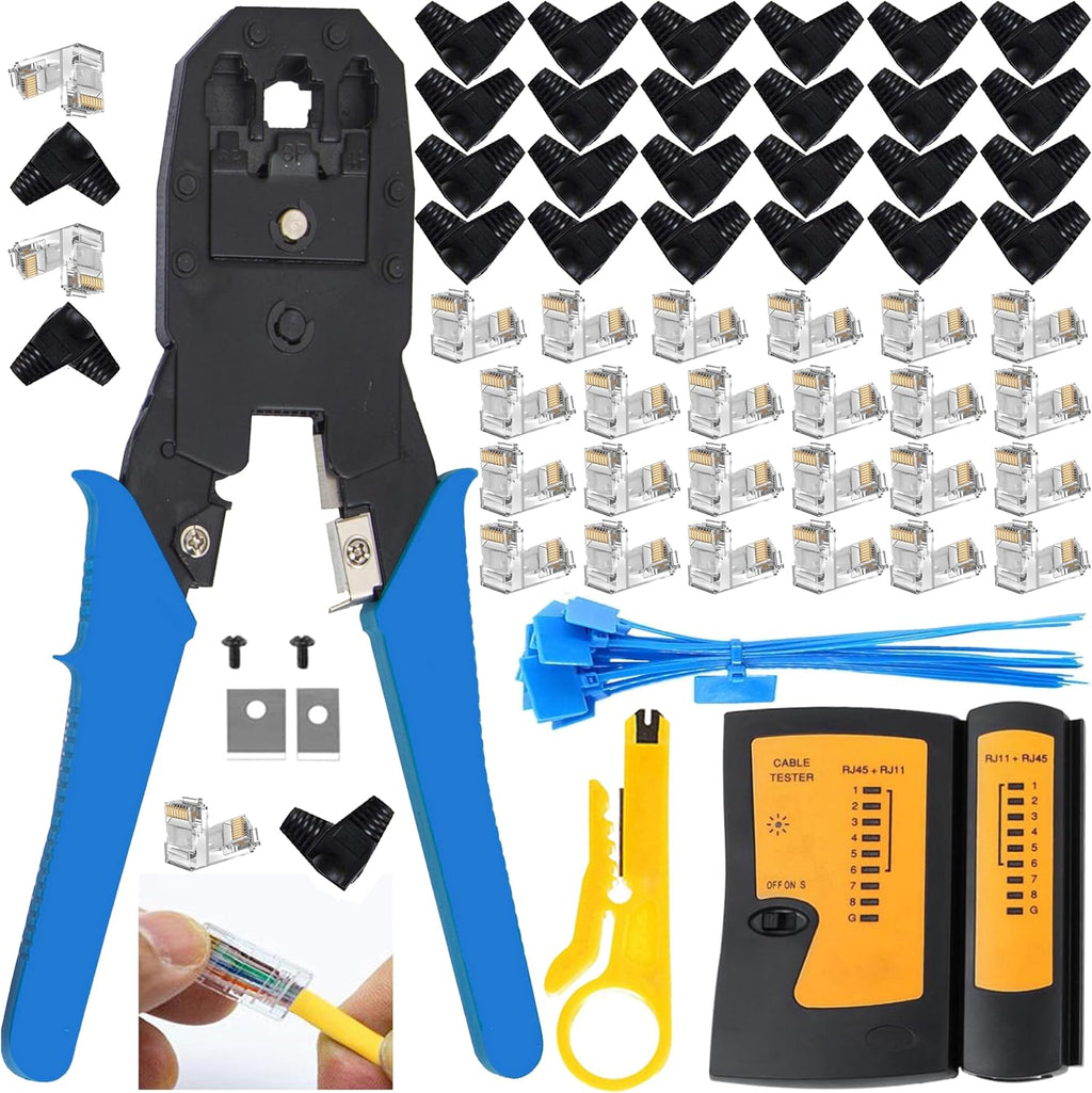 LEATBUY Cat5 Crimping Tool Kit RJ45 Crimper Cat5e/Cat6 Crimp Tool Set(BLUE)