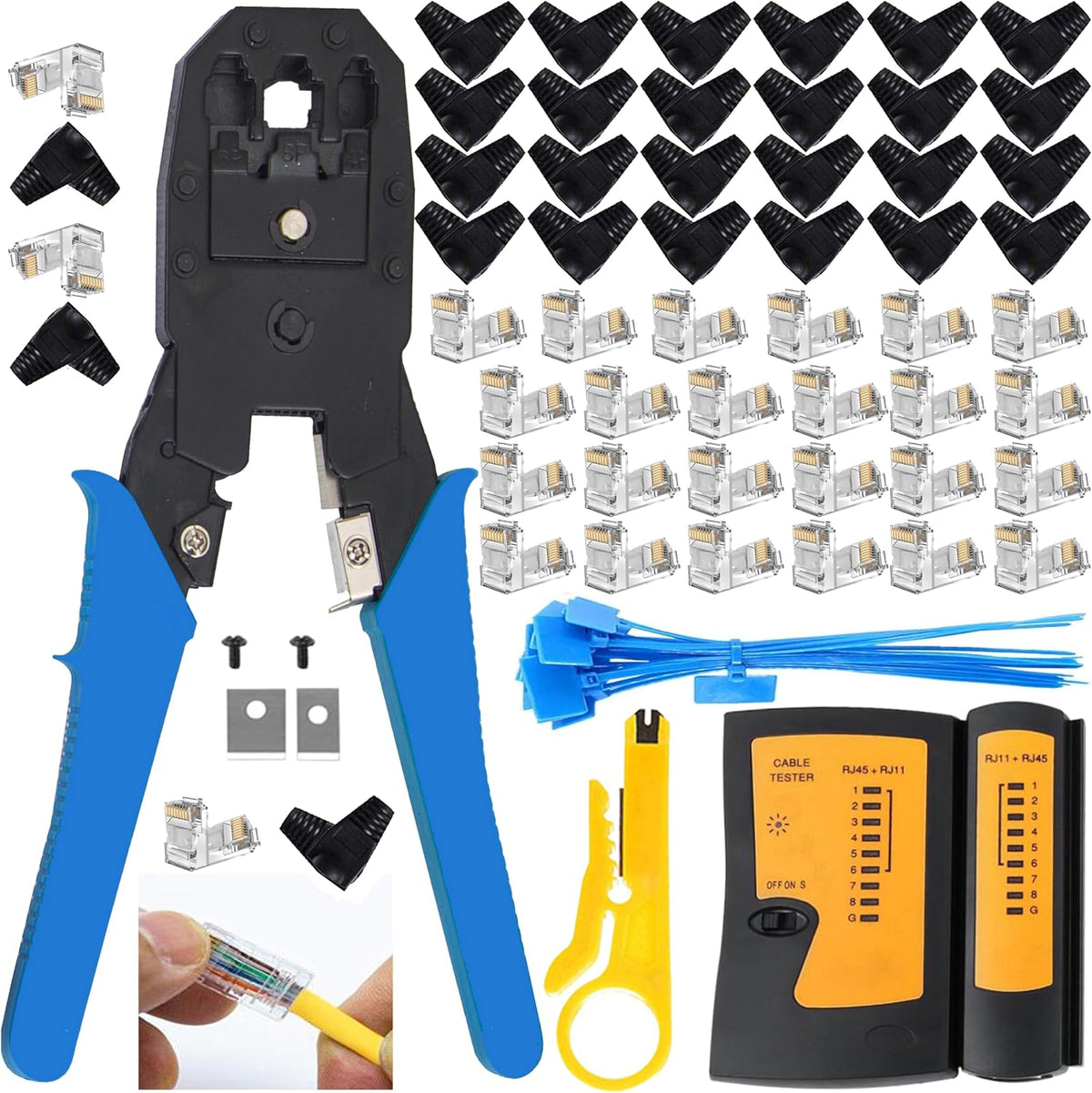 LEATBUY Cat5 Crimping Tool Kit RJ45 Crimper Cat5e/Cat6 Crimp Tool Set(BLUE)