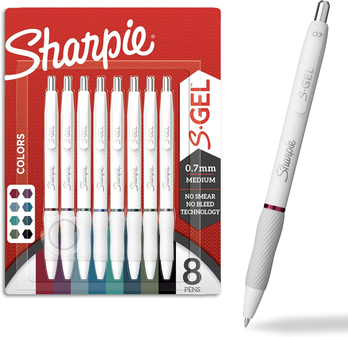 Sharpie S-Gel Pens, Fashion Barrel White Pearl, Medium Point (0.7mm), Bold Ink Colors