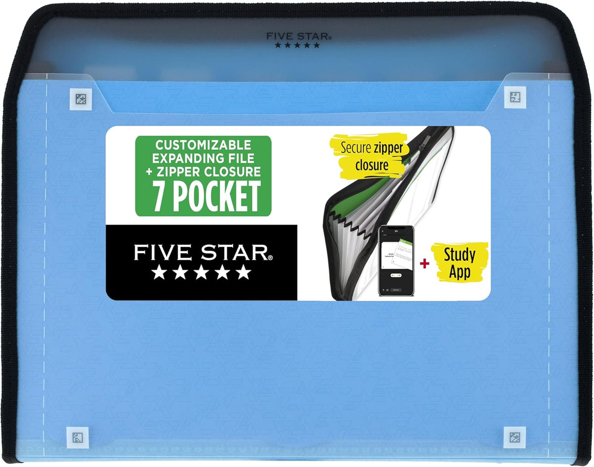 Five Star Expanding File Organizer + Study App, 7-Pocket Accordian File Organizer