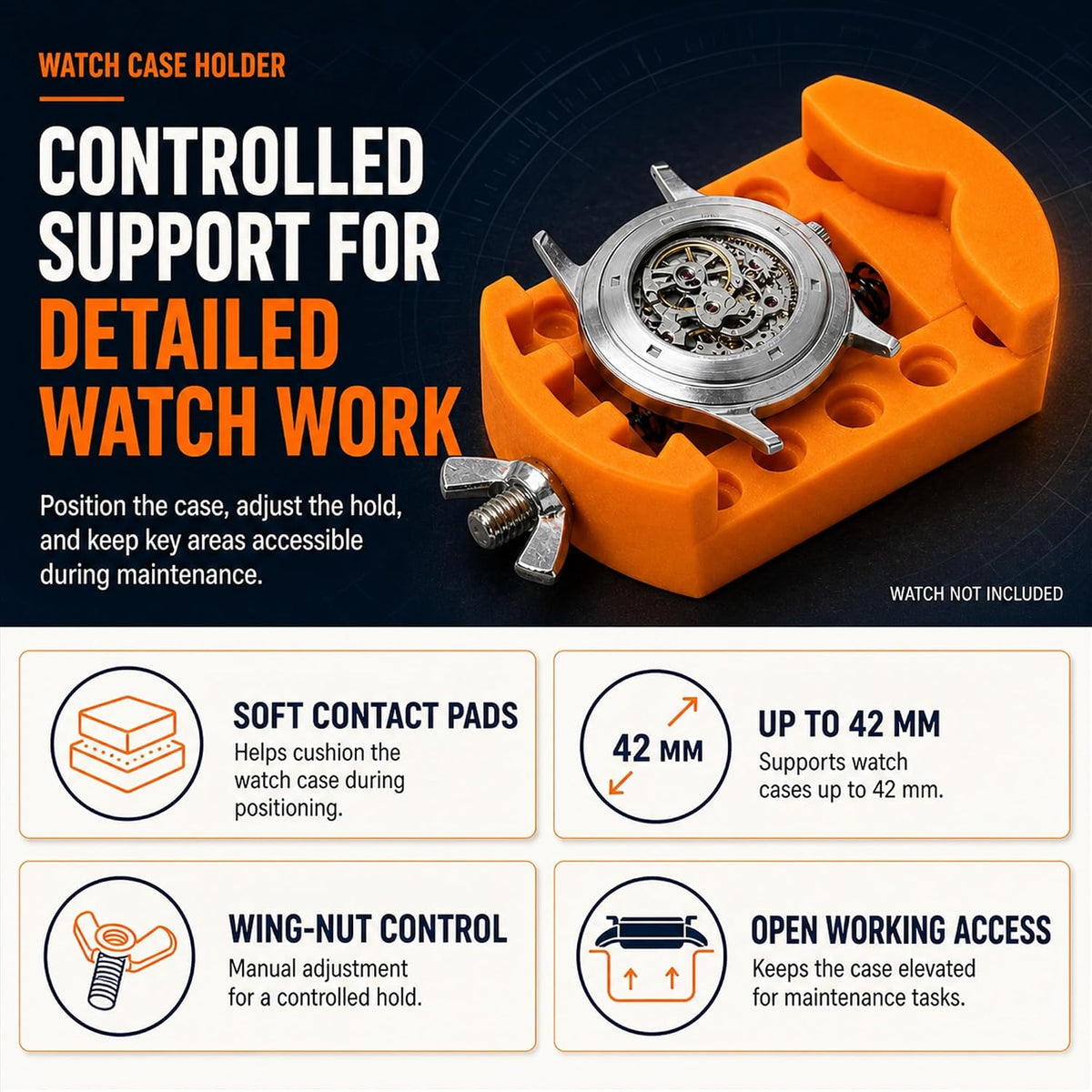 Adjustable Watch Case Holder for Battery Replacement and Repair