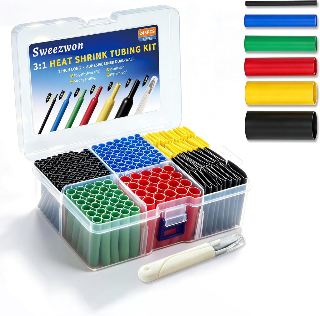 245PCS 2" Extra Long Heat Shrink Tubing Kit, 3:1 Adhesive Lined Dual-Wall Marine Grade