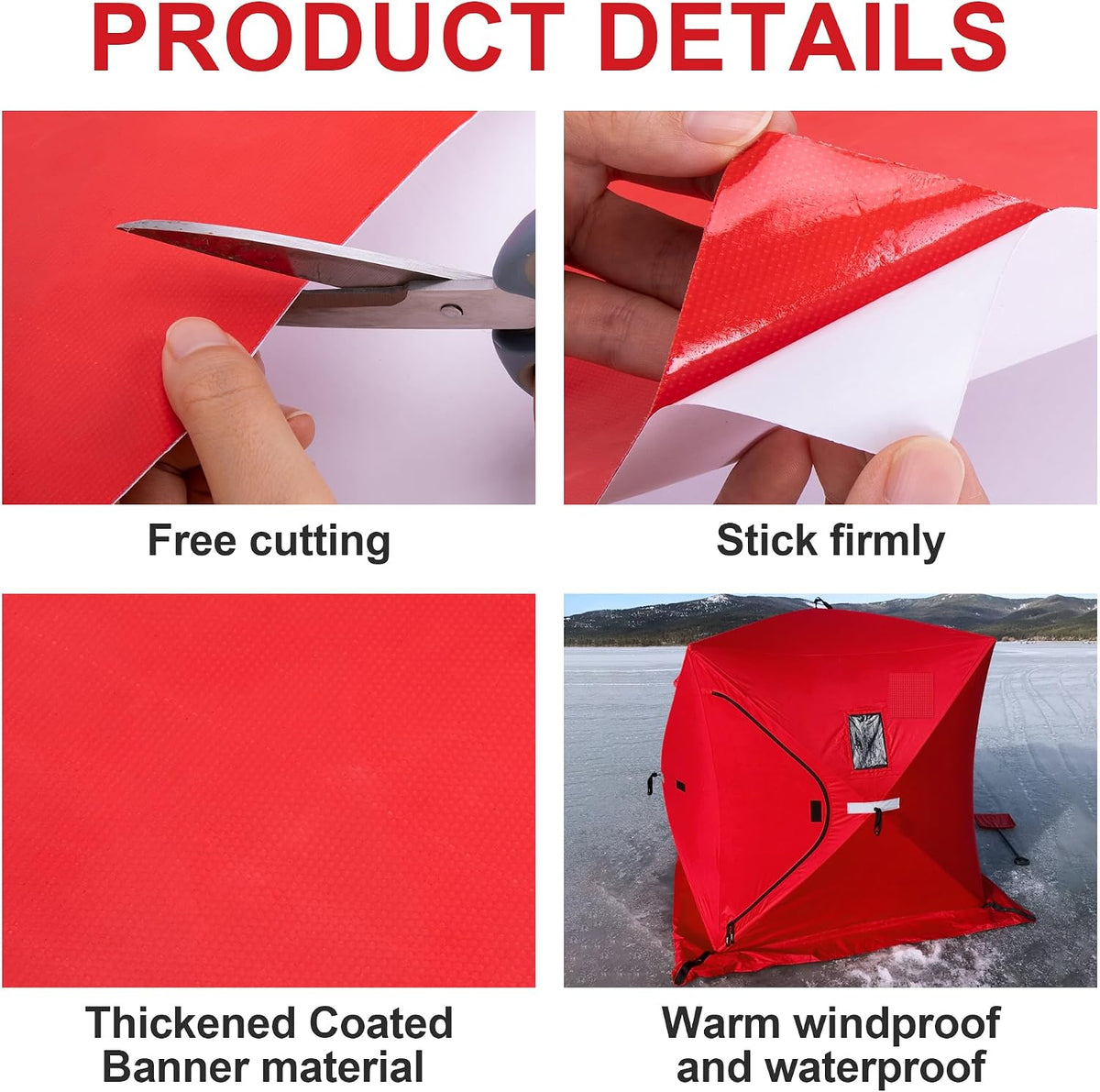 4 Pcs 13'' Ice Shelter Patch Kit, Self-Adhesive Ice Fish Tent Repair Fabric