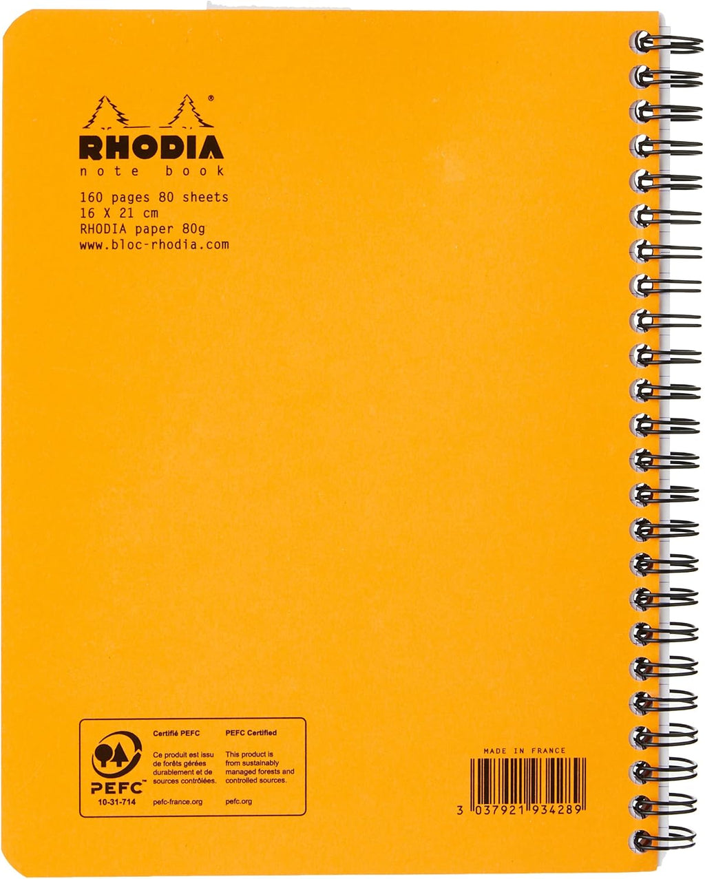 Rhodia 193428C - Spiral Notebook (Full Binding) Notebook Orange - A5+ - Small Squares