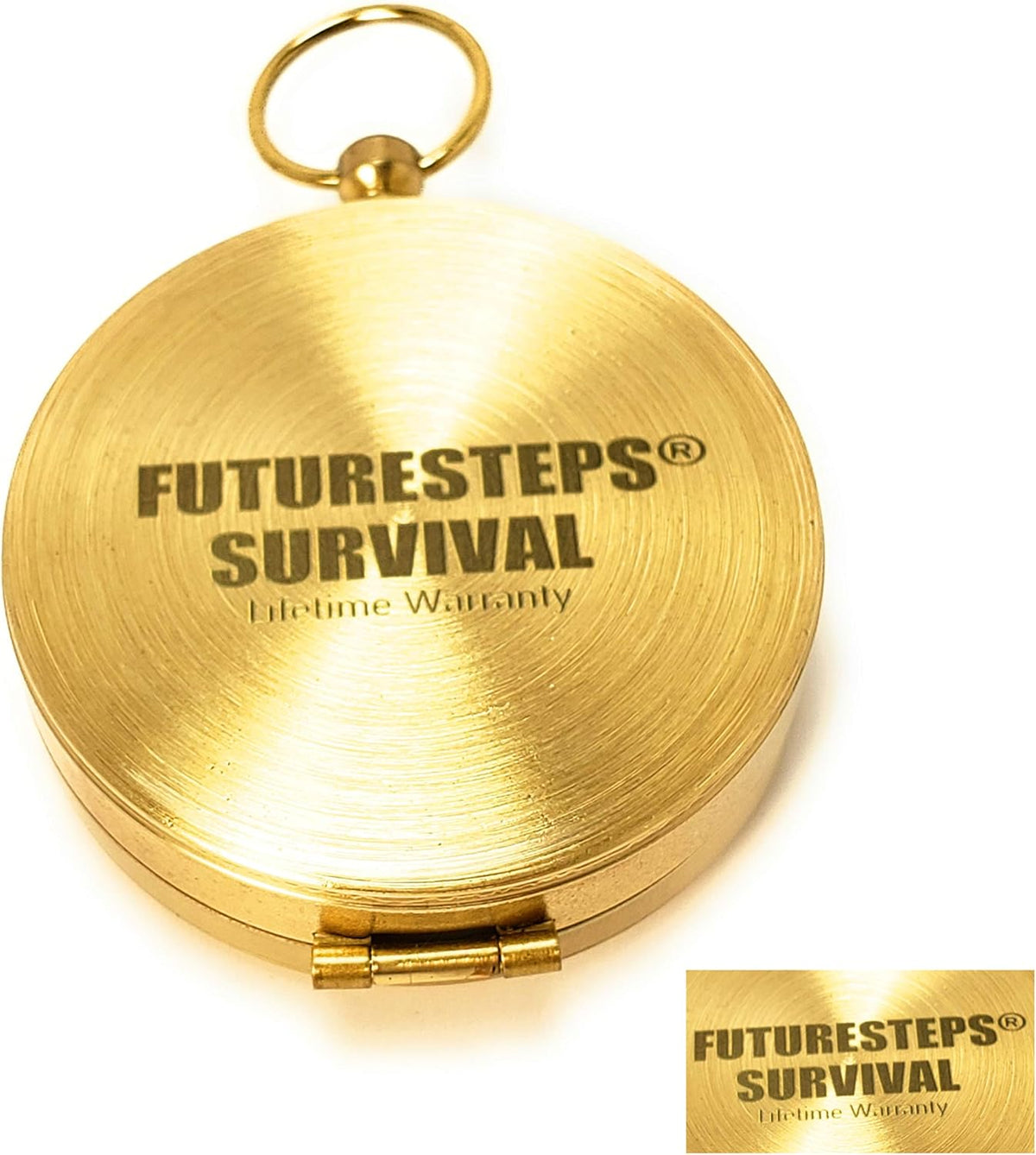 Brass Compass with Solid Brass Whistle - Survival Set - 105 Decibels - Carry in Pocket or