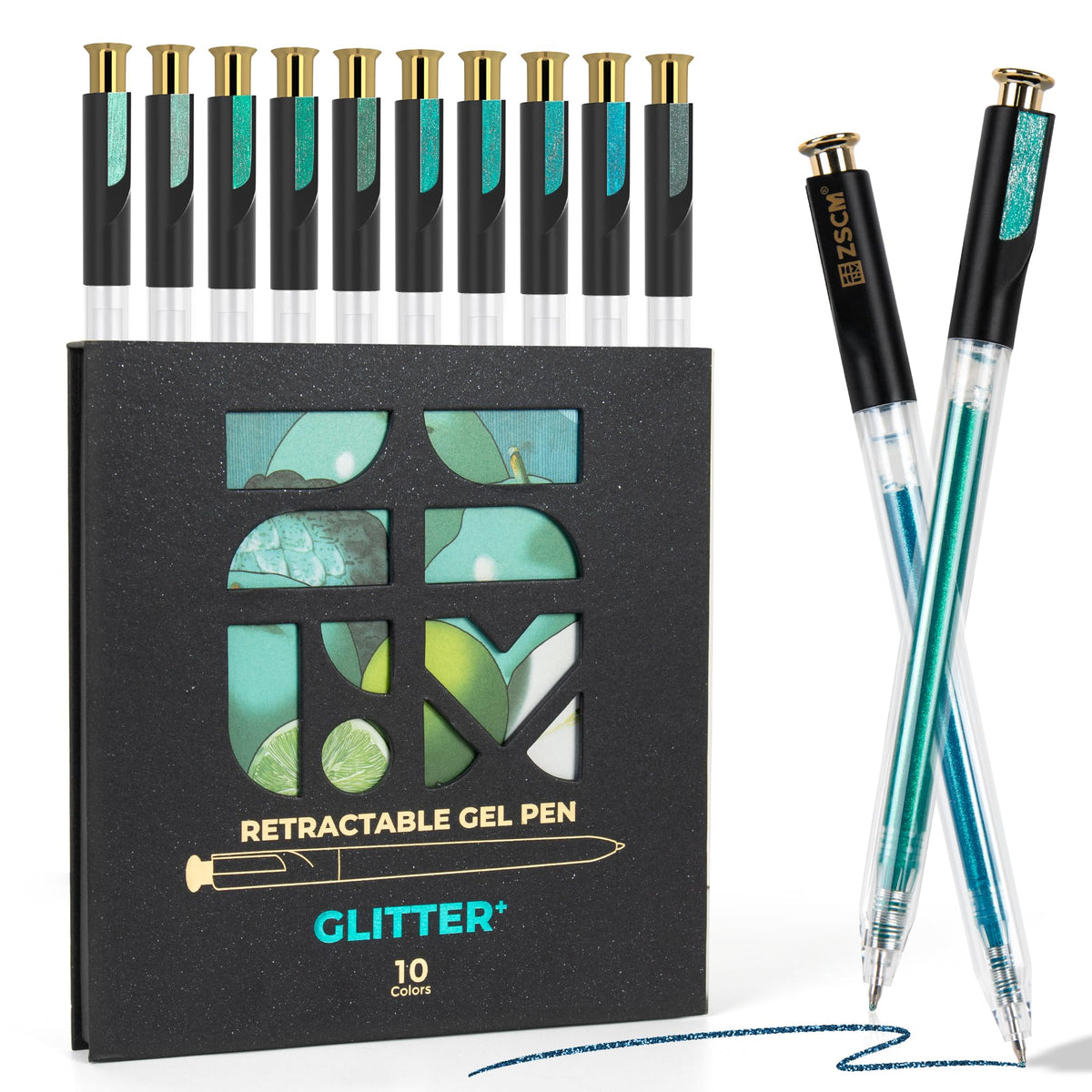 10 Blue Explosive Shimmer Retractable Glitter Gel Pens, Upgraded Sparkle