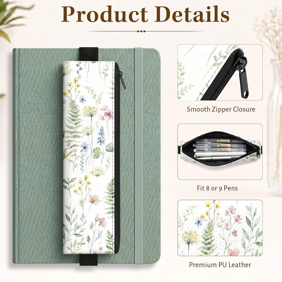 4 Pack Wildflower Floral Elastic Pen Holder for Notebooks