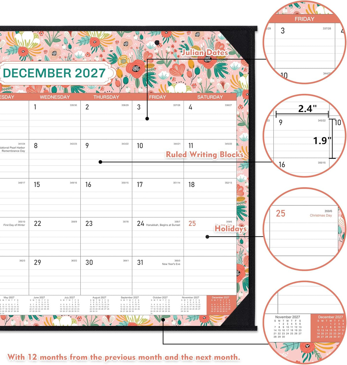 Large Desk Calendar 2027 from Jul. 2026 to Dec. 2027, 22'' x 17''