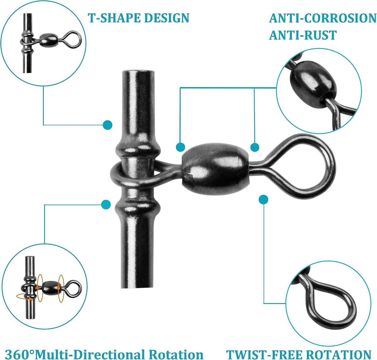 AGOOL Fishing Sleeves Swivels 3 Way Swivel Cross Line Crane Swivel Heavy Duty Brass