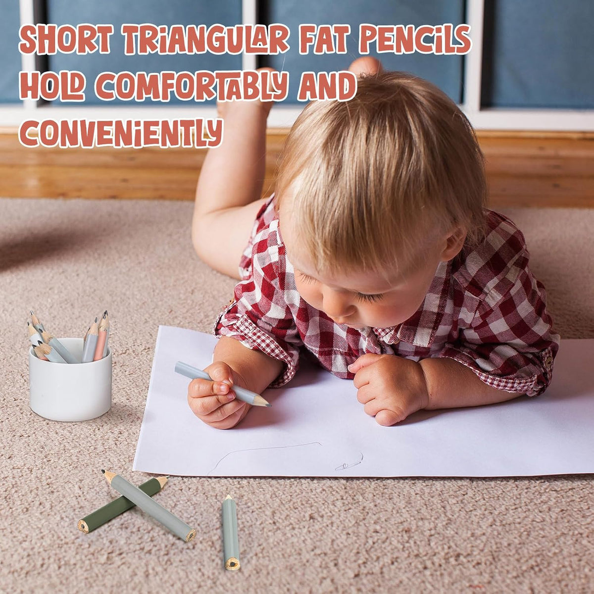 Marspark 30 Pcs Short Triangular Fat Pencils Jumbo Wood, Fresh Colors
