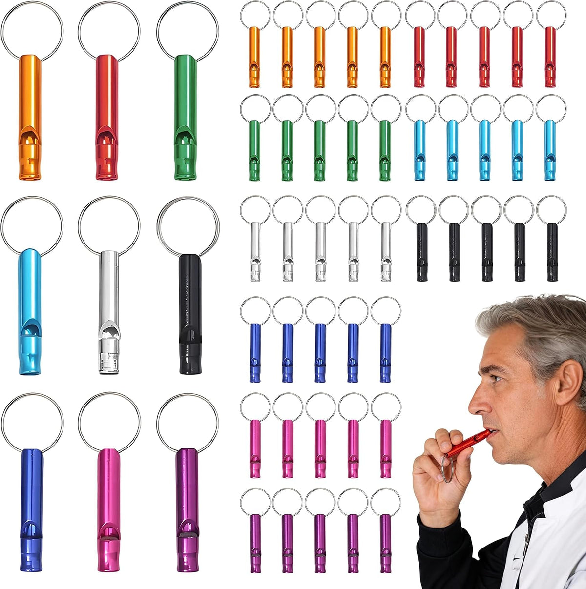 54 Pcs Emergency Whistle with Keychain, Aluminum Emergency Survival Whistle for Camping