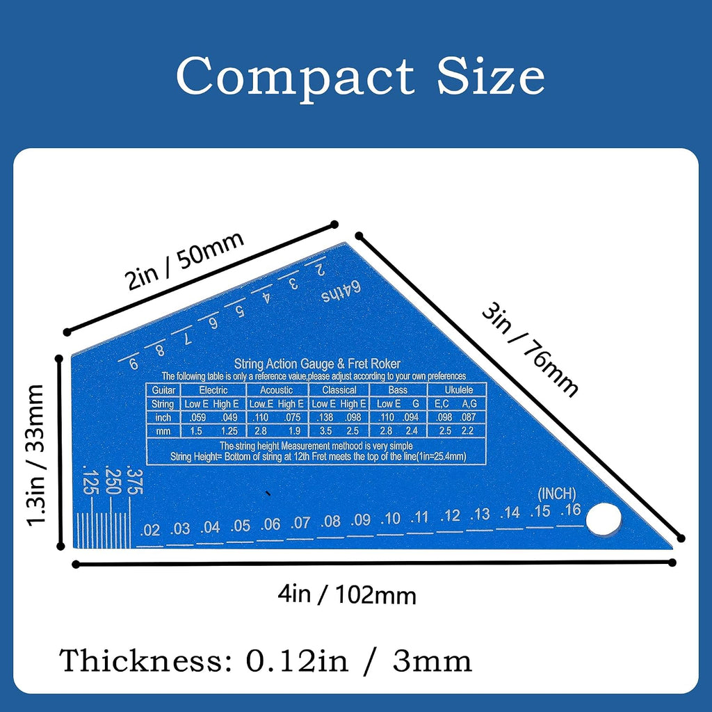 2-in-1 Guitar Fret Rocker & String Action Gauge Ruler Tool