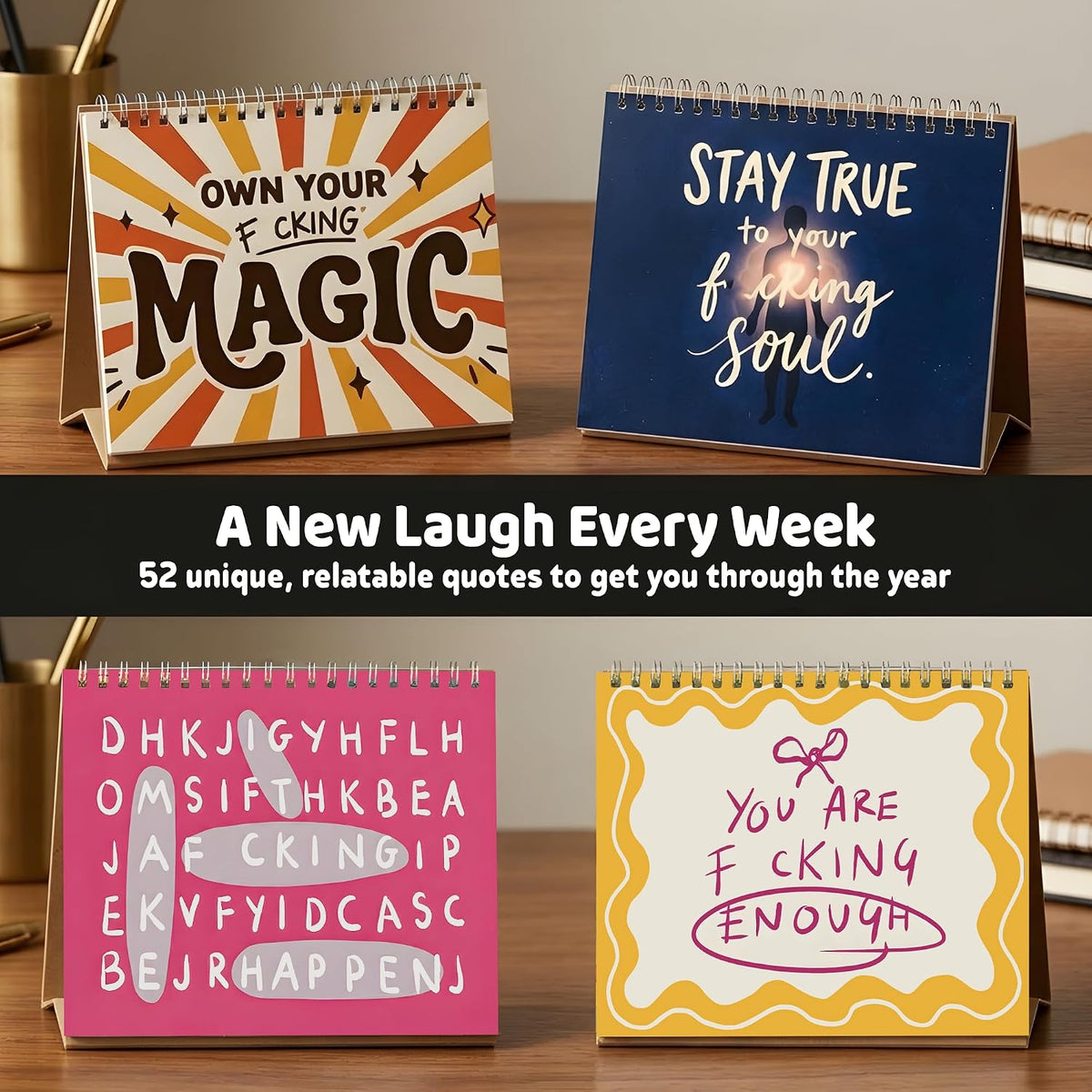 Sweary Affirmation Flip Calendar, Office Desk Accessories & Decor for Women