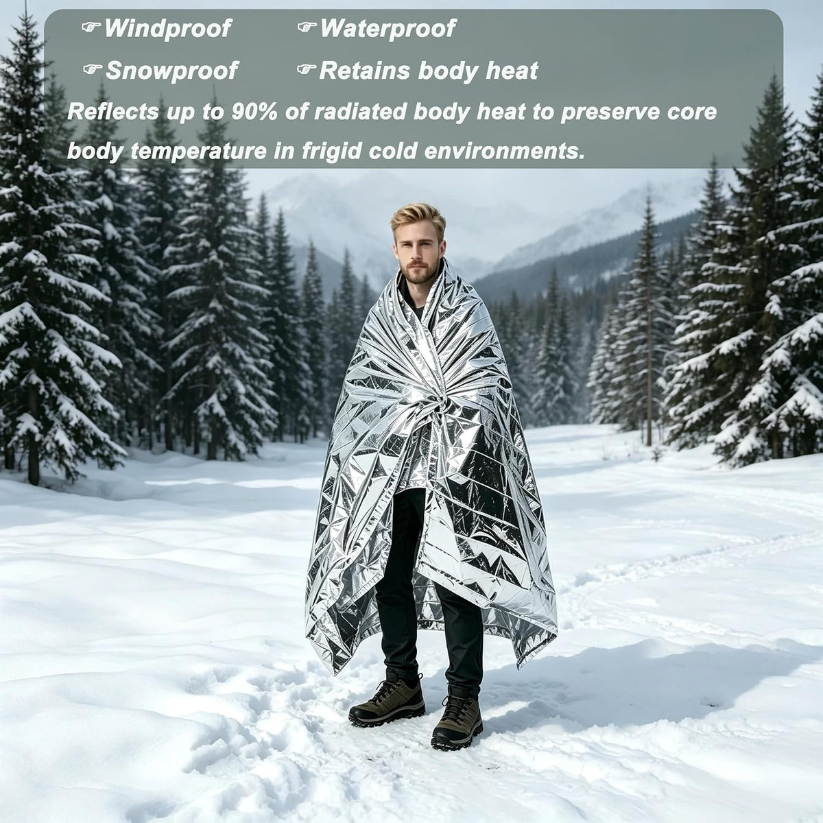 Emergency Blanket,Emergency Foil Blanket– 83" x 63" (210 x 160 cm) Survival Reflective