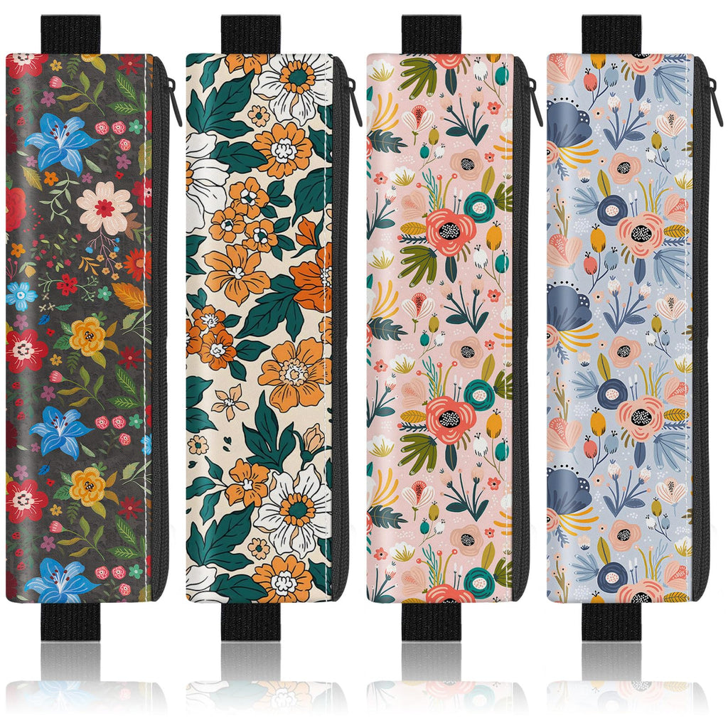 4 Pack Elastic Pen Holder for Notebook, Prints Pen Pouch with Elastic Band and Zipper