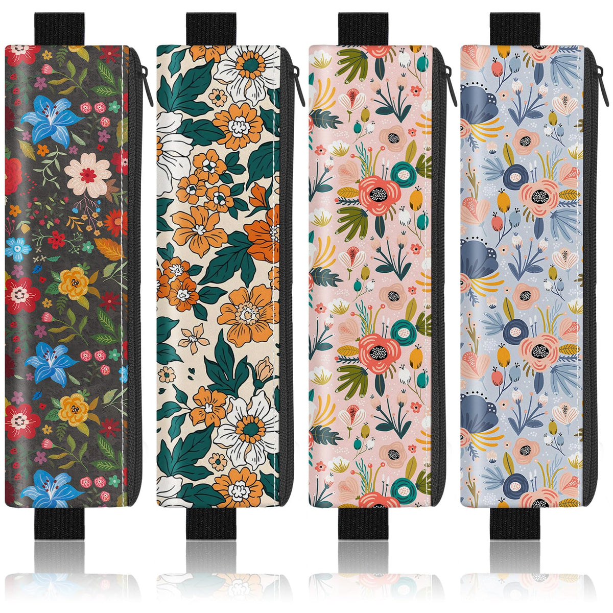 4 Pack Elastic Pen Holder for Notebook, Prints Pen Pouch with Elastic Band and Zipper