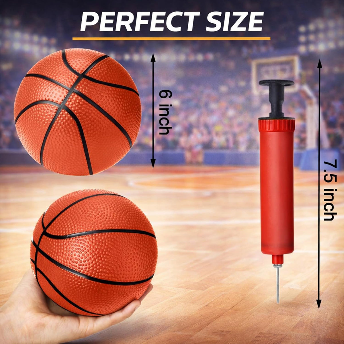 4 Pack Mini Basketballs for Mini Hoops, 6 Inch Inflatable PVC Basketball Balls with Pump
