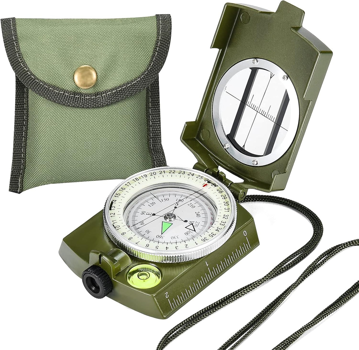 Military Lensatic Sighting Compass Survival with Carrying Bag, Compass for Hiking