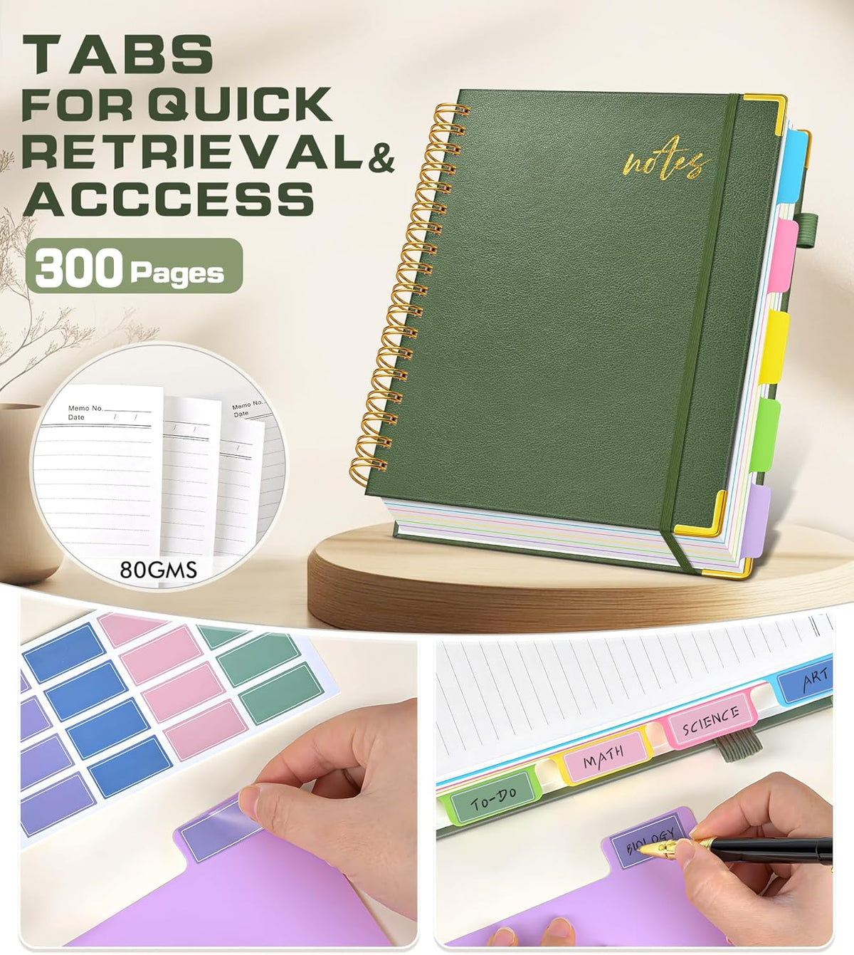 5 Subject Spiral Notebook Journal with Removable Dividers Tabs