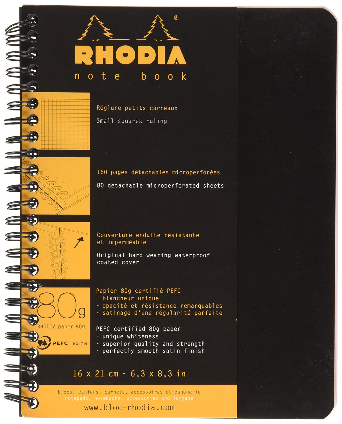 Rhodia 193428C - Spiral Notebook (Full Binding) Notebook Orange - A5+ - Small Squares