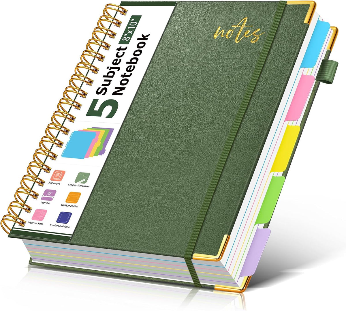 5 Subject Spiral Notebook Journal with Removable Dividers Tabs