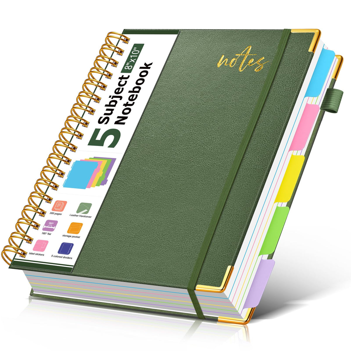 5 Subject Spiral Notebook Journal with Removable Dividers Tabs